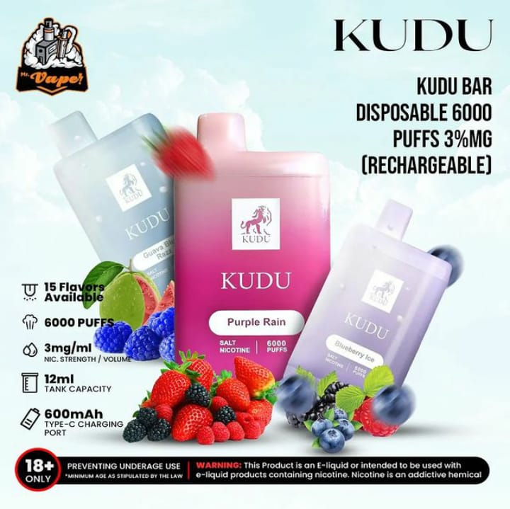 KUDU BAR DISPOSABLE 6000 PUFFS 3%MG (RECHARGEABLE)