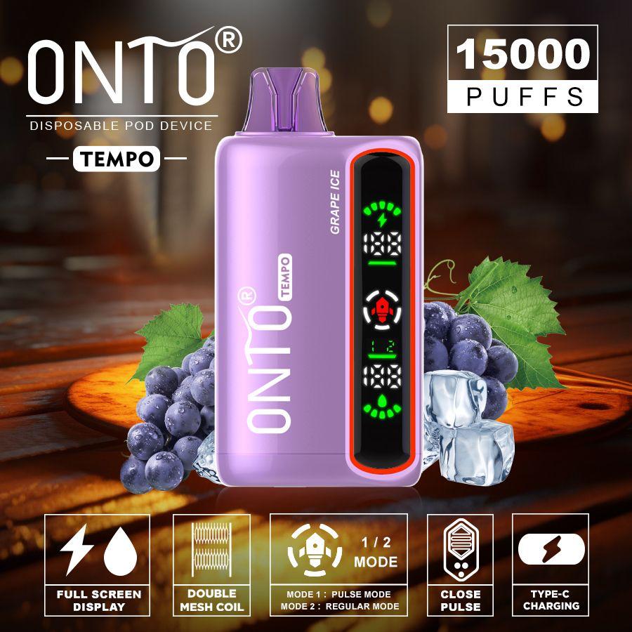 ONTO TEMPO 15000 PUFFS DISPOSABLE VAPE, FULL LED DISPLAY