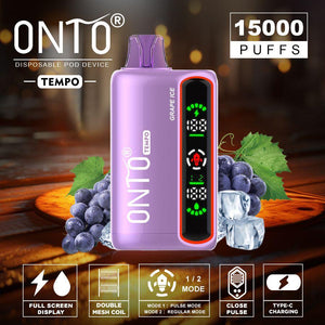 ONTO TEMPO 15000 PUFFS DISPOSABLE VAPE, FULL LED DISPLAY
